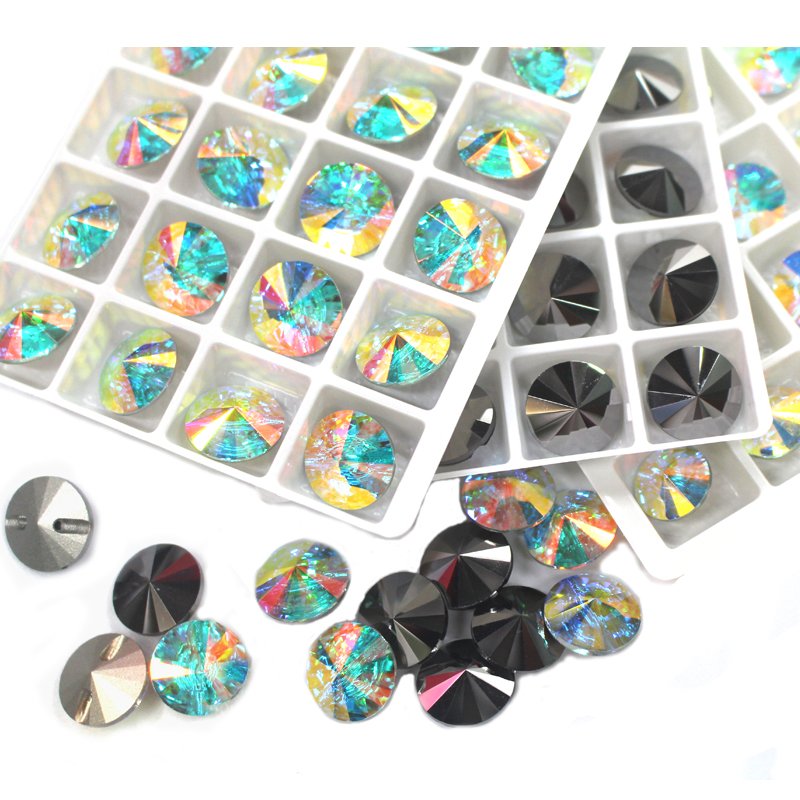 Lucky K9 top quality sew on Rivoli button crystal ab hematite sew on rhinestone button for garment Sofa