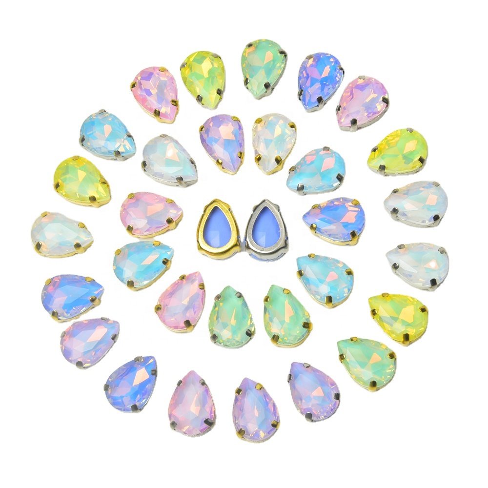 Sewable Teardrop-Shaped Rhinestones with Taupe Color Hollow Flat Base for Elegant Clothing Decoration and Jewelry Crafting
