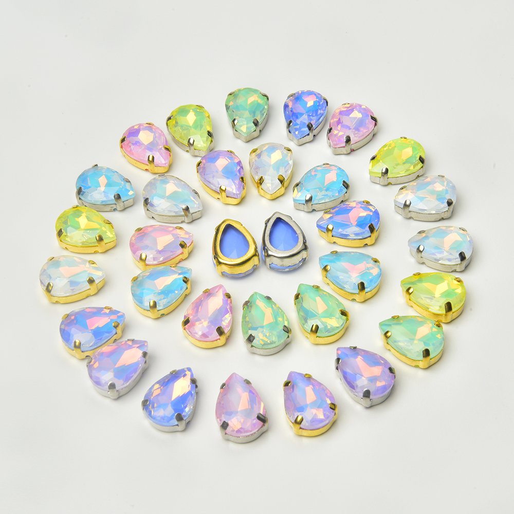 Sewable Teardrop-Shaped Rhinestones with Taupe Color Hollow Flat Base for Elegant Clothing Decoration and Jewelry Crafting