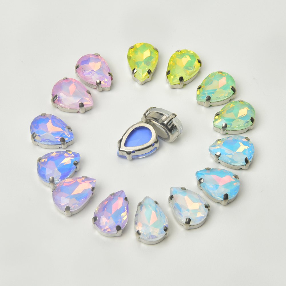 Sewable Teardrop-Shaped Rhinestones with Taupe Color Hollow Flat Base for Elegant Clothing Decoration and Jewelry Crafting