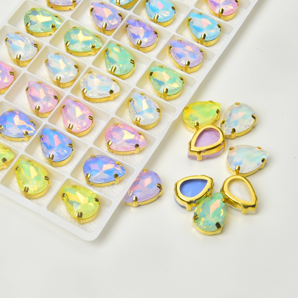 Sewable Teardrop-Shaped Rhinestones with Taupe Color Hollow Flat Base for Elegant Clothing Decoration and Jewelry Crafting