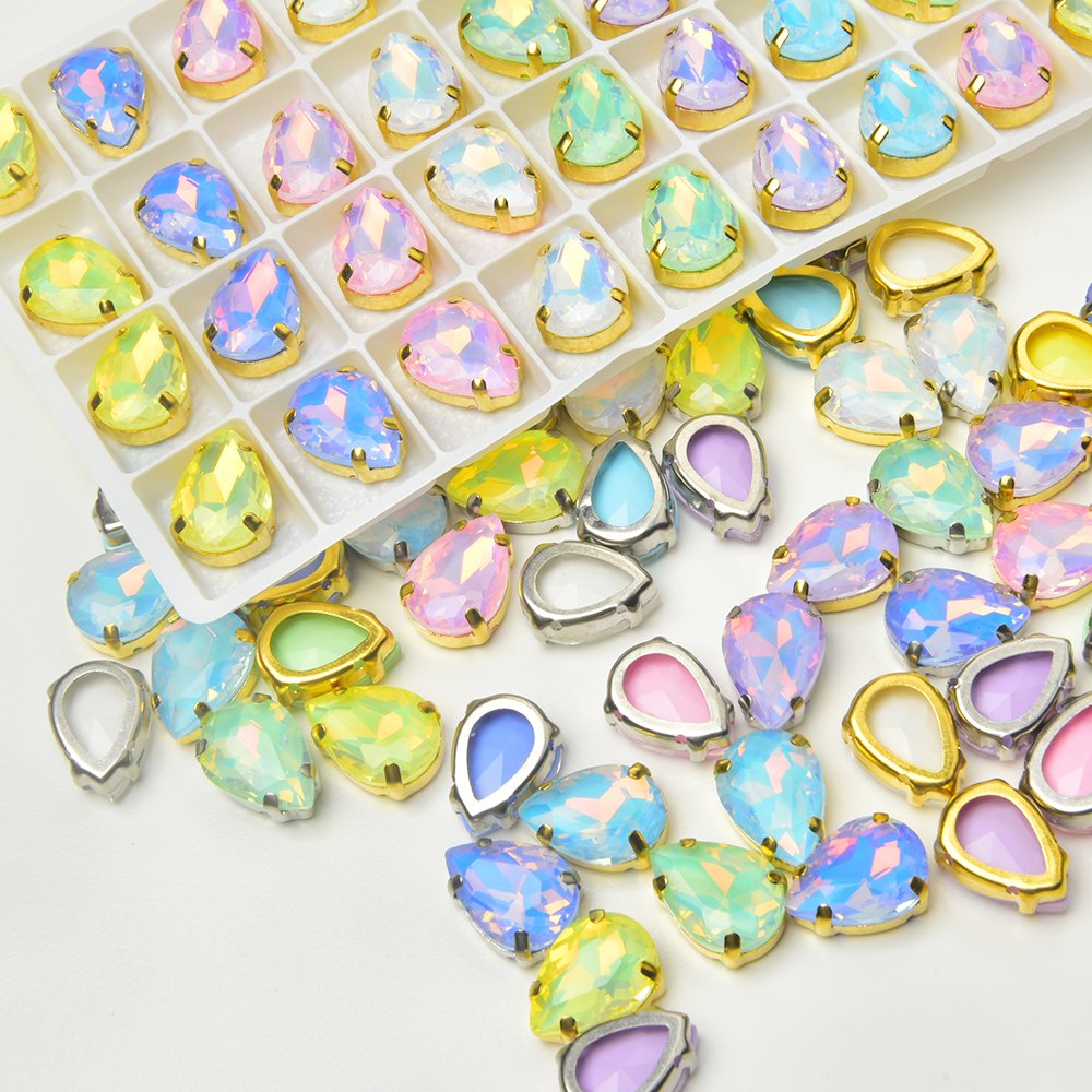 Sewable Teardrop-Shaped Rhinestones with Taupe Color Hollow Flat Base for Elegant Clothing Decoration and Jewelry Crafting