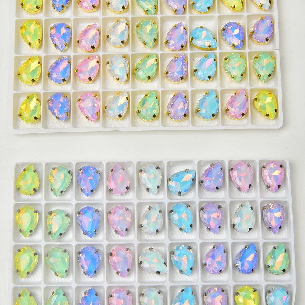 Sewable Teardrop-Shaped Rhinestones with Taupe Color Hollow Flat Base for Elegant Clothing Decoration and Jewelry Crafting