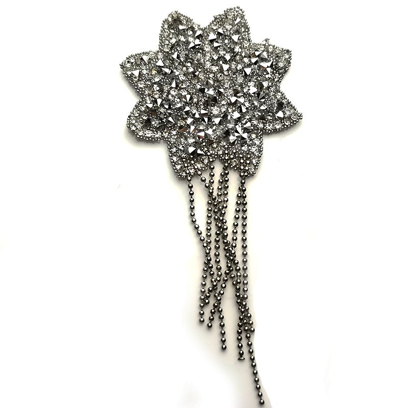 Apliques de pedreria oem wholesale Luxury rhinestone bodice applique for dresses custom design pattern sequin patches