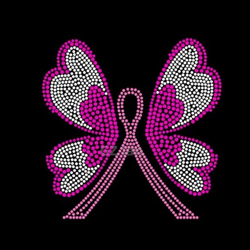 Pink Ribbon Custom Rhinestone Transfers Hotfix Women Breast Cancer Motif Crystal Rhinestone Iron On For Shirt