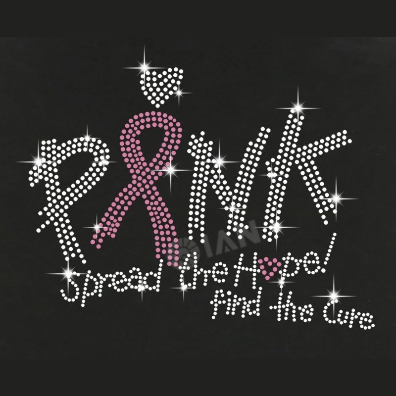 Pink Ribbon Custom Rhinestone Transfers Hotfix Women Breast Cancer Motif Crystal Rhinestone Iron On For Shirt