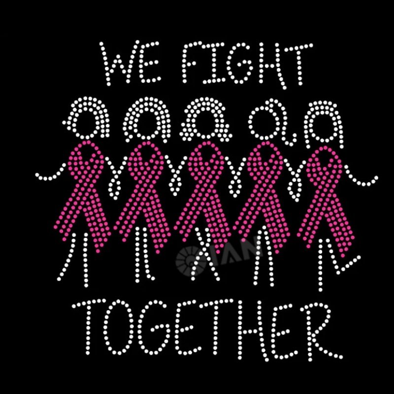 Pink Ribbon Custom Rhinestone Transfers Hotfix Women Breast Cancer Motif Crystal Rhinestone Iron On For Shirt