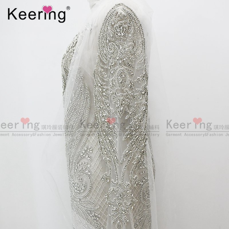 Large Handmade Keering glass Beaded Bodice Rhinestone Applique Patch WDP-134