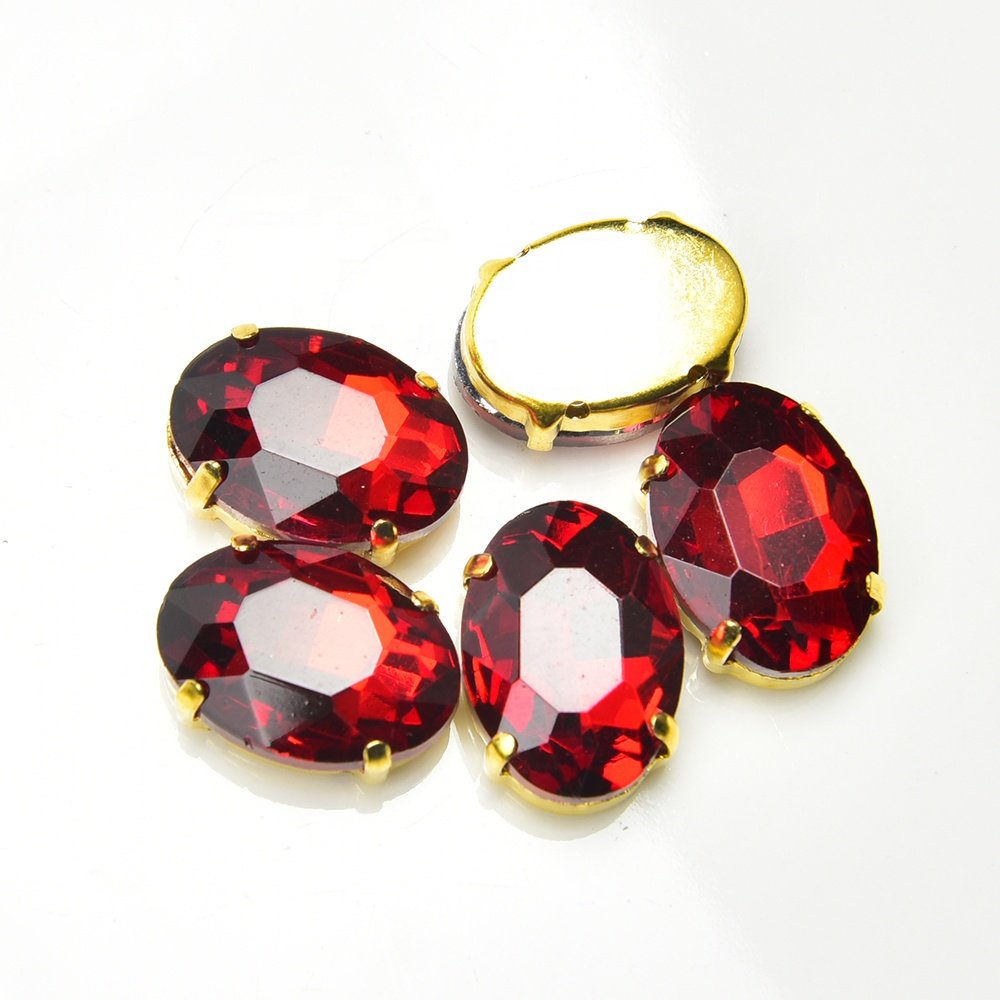 Oval Glass Sew on Rhinestone with Gold Claw Setting Crystal Button with Holes for Garment Jewelry Wedding Dress Accessories