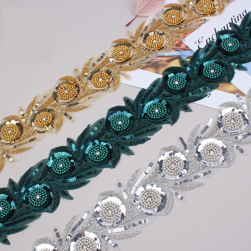 8CM Hand-Made Beaded Rhinestone Embroidery Sequins Sewing Bridal Wedding Lace 3D Flower Accessory Applique For Girl's Dress