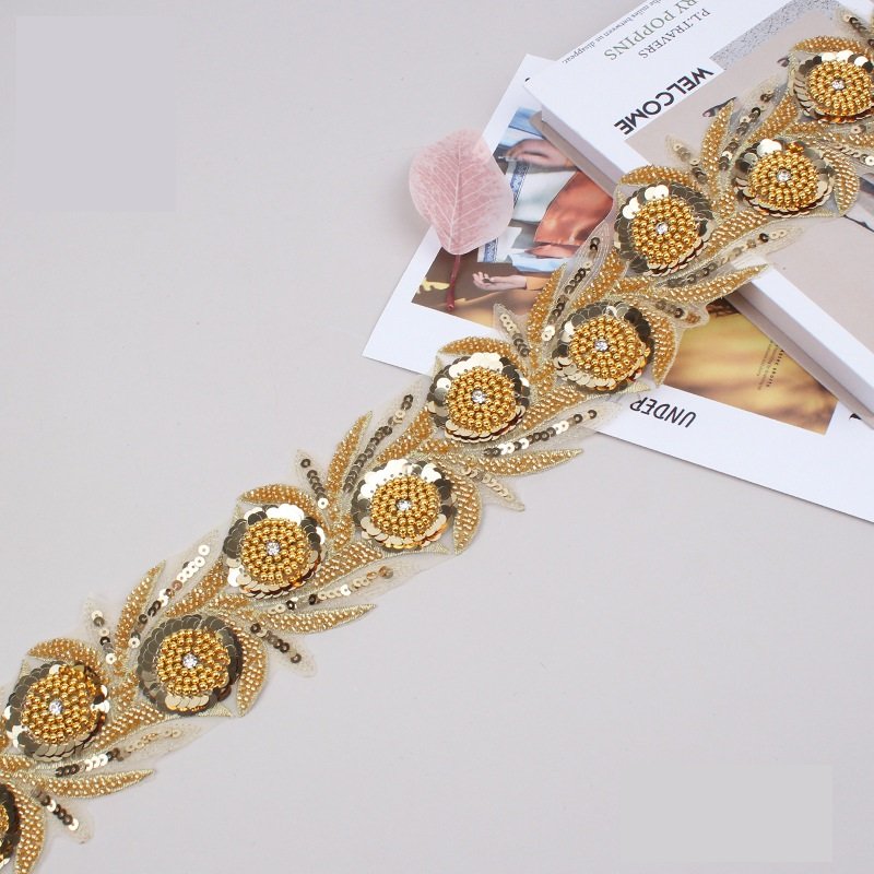 8CM Hand-Made Beaded Rhinestone Embroidery Sequins Sewing Bridal Wedding Lace 3D Flower Accessory Applique For Girl's Dress
