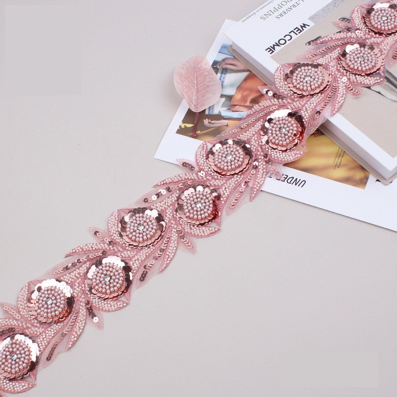 8CM Hand-Made Beaded Rhinestone Embroidery Sequins Sewing Bridal Wedding Lace 3D Flower Accessory Applique For Girl's Dress
