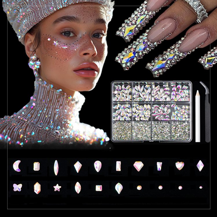 12 grids crystal nail mini crystal ab nail art rhinestone flat back mix crystal clear chrome for nails
