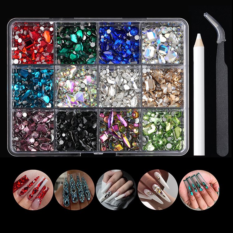 12 grids crystal nail mini crystal ab nail art rhinestone flat back mix crystal clear chrome for nails