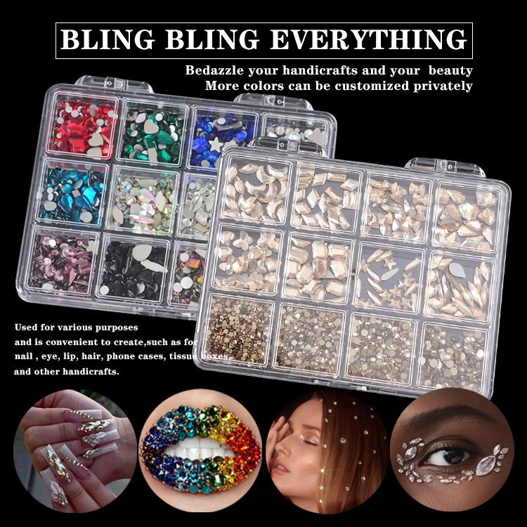 12 grids crystal nail mini crystal ab nail art rhinestone flat back mix crystal clear chrome for nails