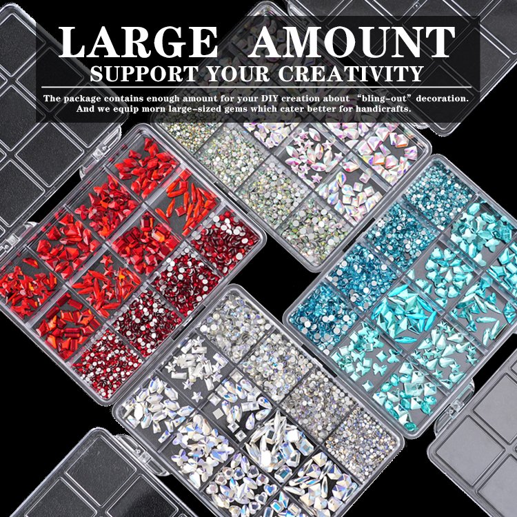 12 grids crystal nail mini crystal ab nail art rhinestone flat back mix crystal clear chrome for nails