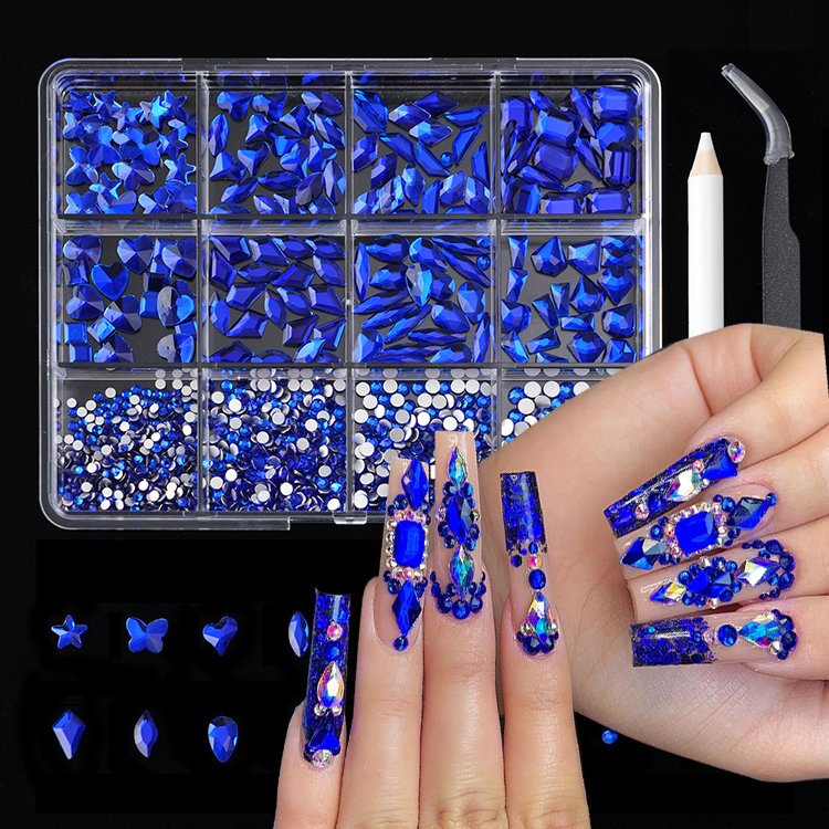 12 grids crystal nail mini crystal ab nail art rhinestone flat back mix crystal clear chrome for nails