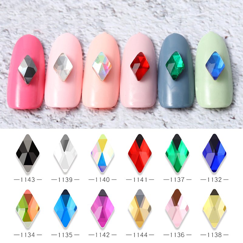 Nail Art Rhinestones Holo Flat Shaped Diamond Elongated Teardrop Rectangle Colorful Stones For 3D Nails Decoration