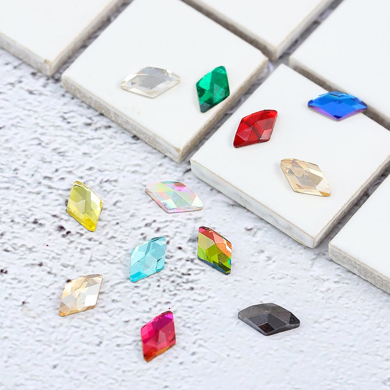 Nail Art Rhinestones Holo Flat Shaped Diamond Elongated Teardrop Rectangle Colorful Stones For 3D Nails Decoration