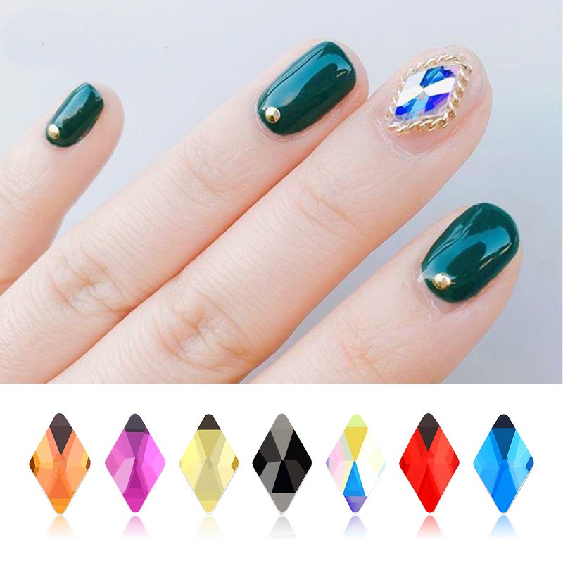 Nail Art Rhinestones Holo Flat Shaped Diamond Elongated Teardrop Rectangle Colorful Stones For 3D Nails Decoration