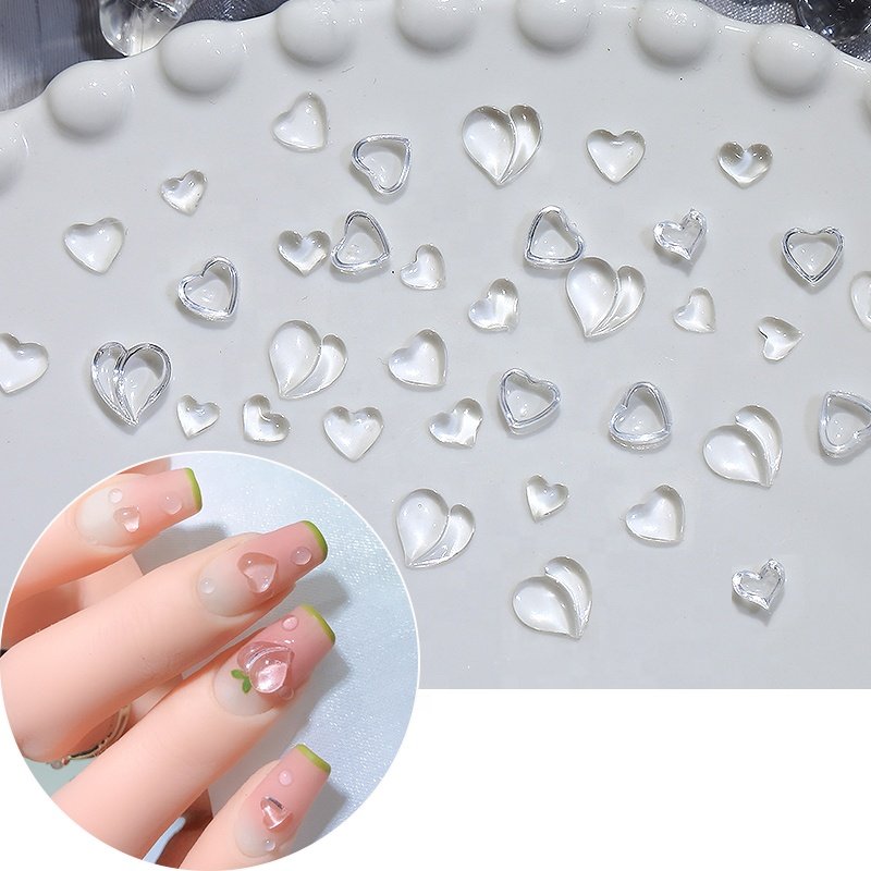 50pcs/Bag Size Clear Love Heart Rhinestone Peach Heart Nail Decoration Resin Nail Charms Accessories