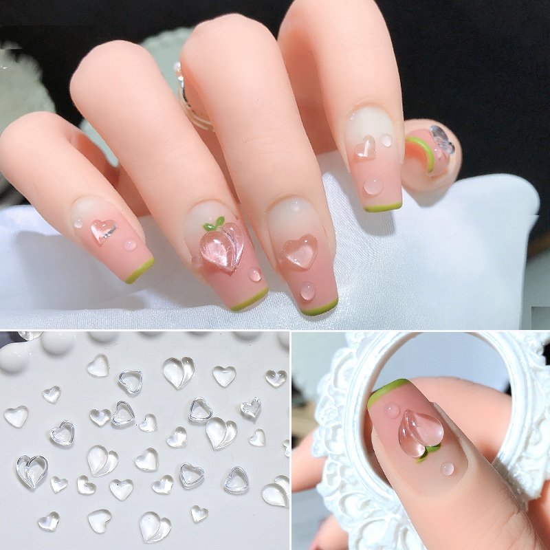50pcs/Bag Size Clear Love Heart Rhinestone Peach Heart Nail Decoration Resin Nail Charms Accessories