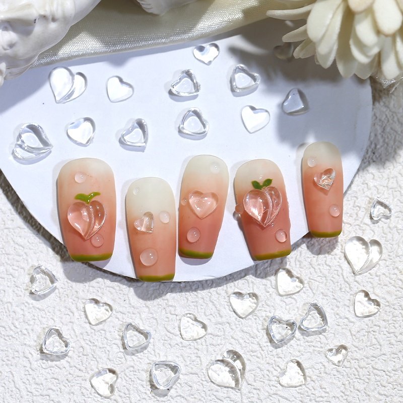 50pcs/Bag Size Clear Love Heart Rhinestone Peach Heart Nail Decoration Resin Nail Charms Accessories