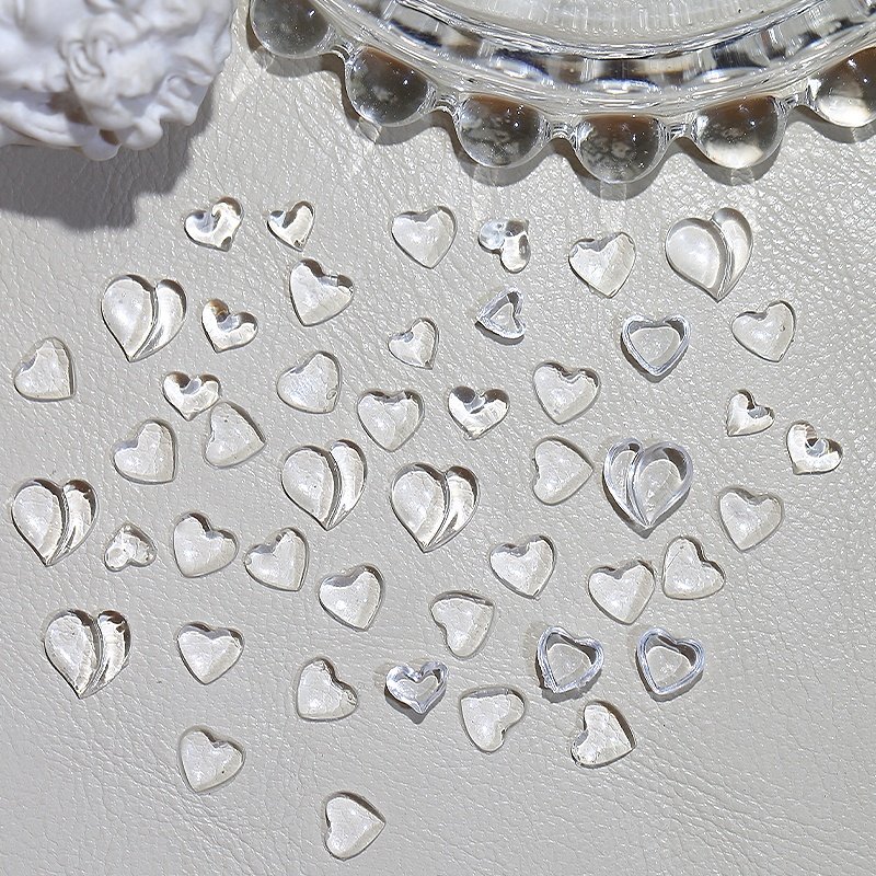 50pcs/Bag Size Clear Love Heart Rhinestone Peach Heart Nail Decoration Resin Nail Charms Accessories