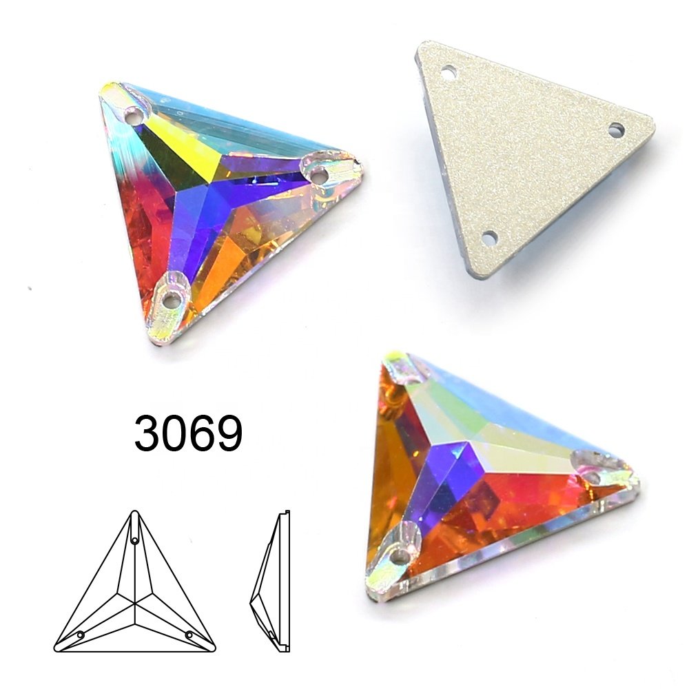 Triangle sew-on crystal flat back rhinestones custom wholesale lead-free crystal stone beads for garment sewing accessories