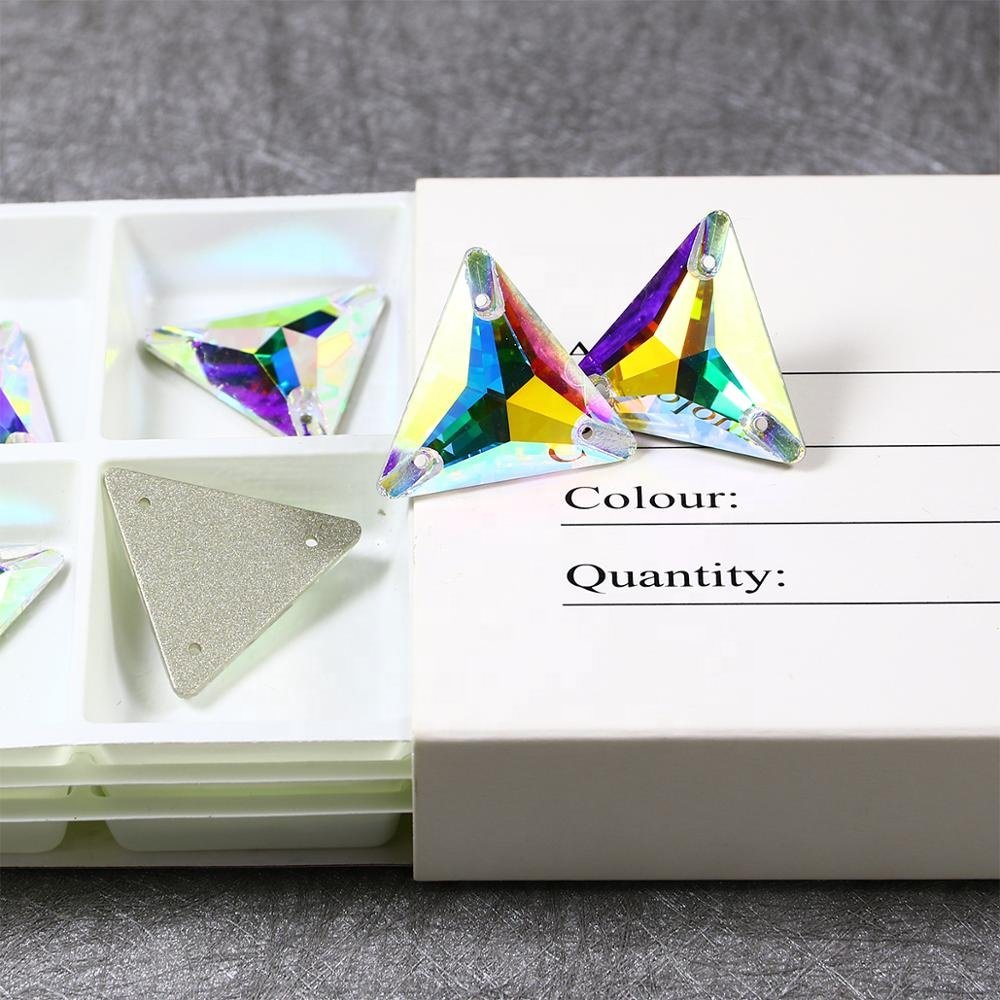 Triangle sew-on crystal flat back rhinestones custom wholesale lead-free crystal stone beads for garment sewing accessories