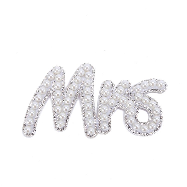 Mrs Babe Bride Patches Glitter Alphabet Appliques Patches Letters Pearl Letter Patches Bling Rhinestone