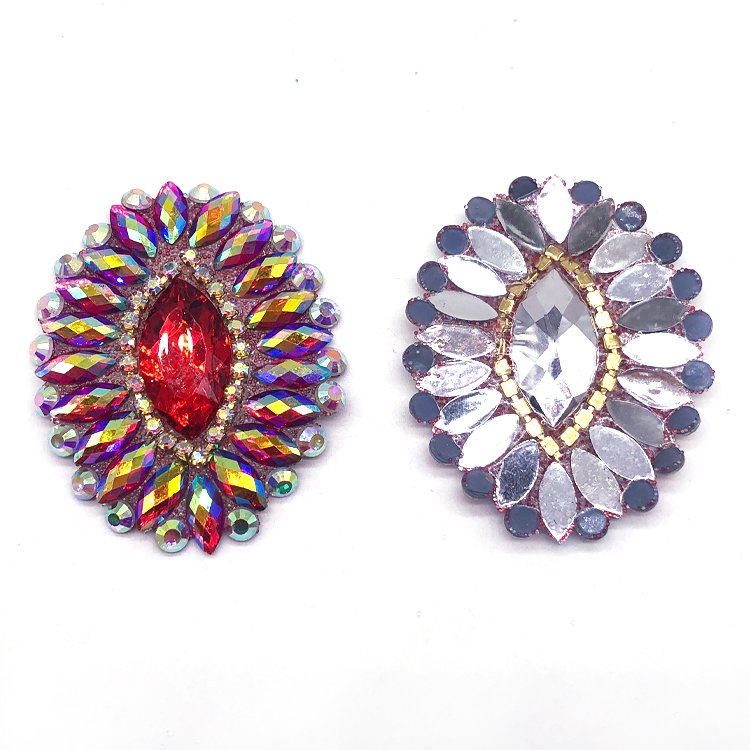 Ready to ship hot fix rhinestone applique red AB Resin Stone Iron On Applique for bodysuits crafting