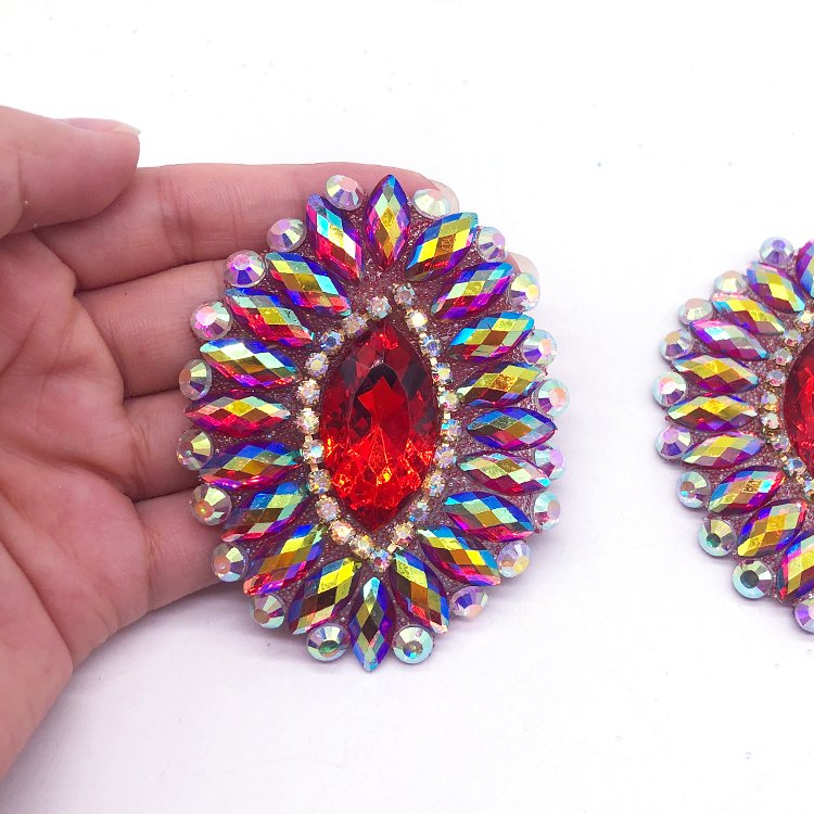 Ready to ship hot fix rhinestone applique red AB Resin Stone Iron On Applique for bodysuits crafting