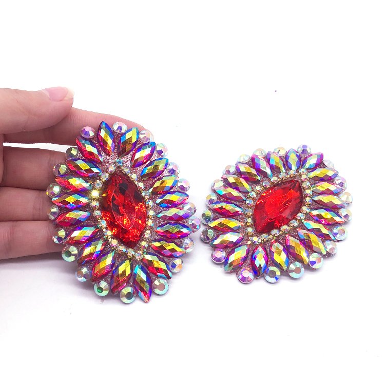 Ready to ship hot fix rhinestone applique red AB Resin Stone Iron On Applique for bodysuits crafting