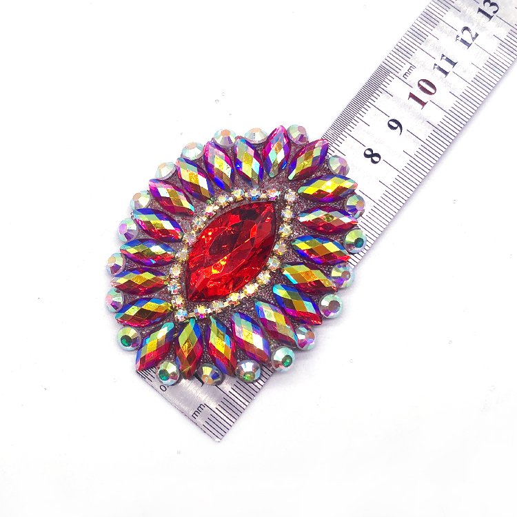 Ready to ship hot fix rhinestone applique red AB Resin Stone Iron On Applique for bodysuits crafting