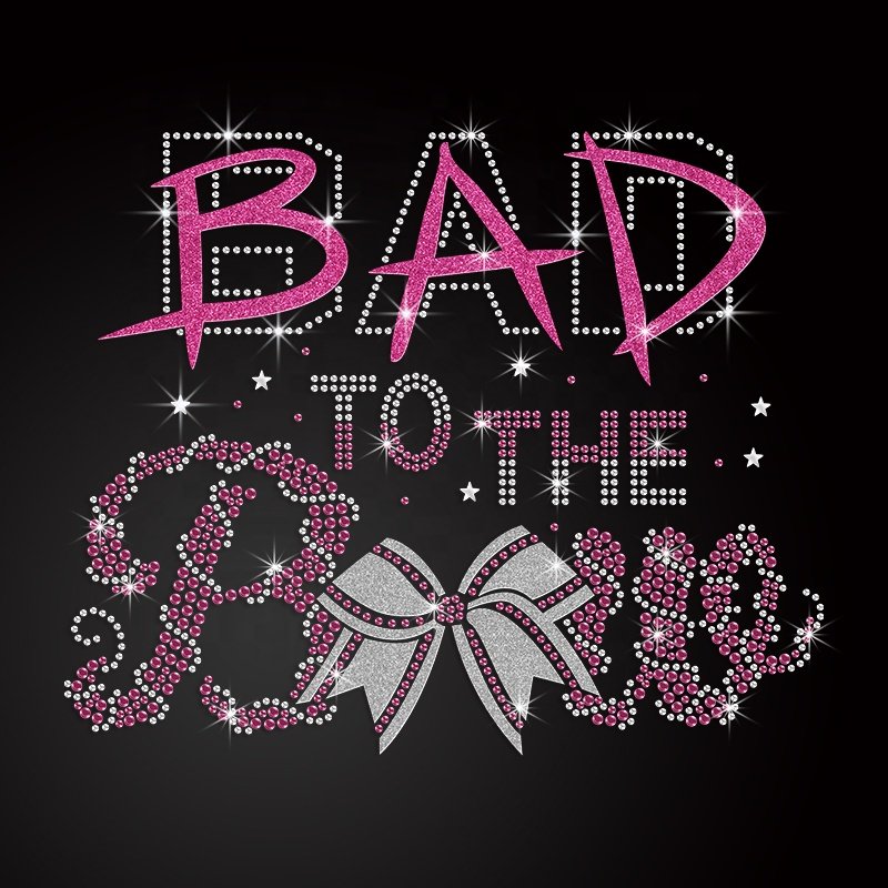 New Design Rhinestone Transfer Motif bowknot cheer hot fix rhinestone decals Rhinestone Heat Press for t shirts