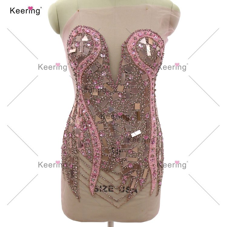 WDP-445 Popular Full Body Rhinestone Bodice Sewed Green Applique Beaded Rhinestone For Party Fashion Show Carnival Costume Dress