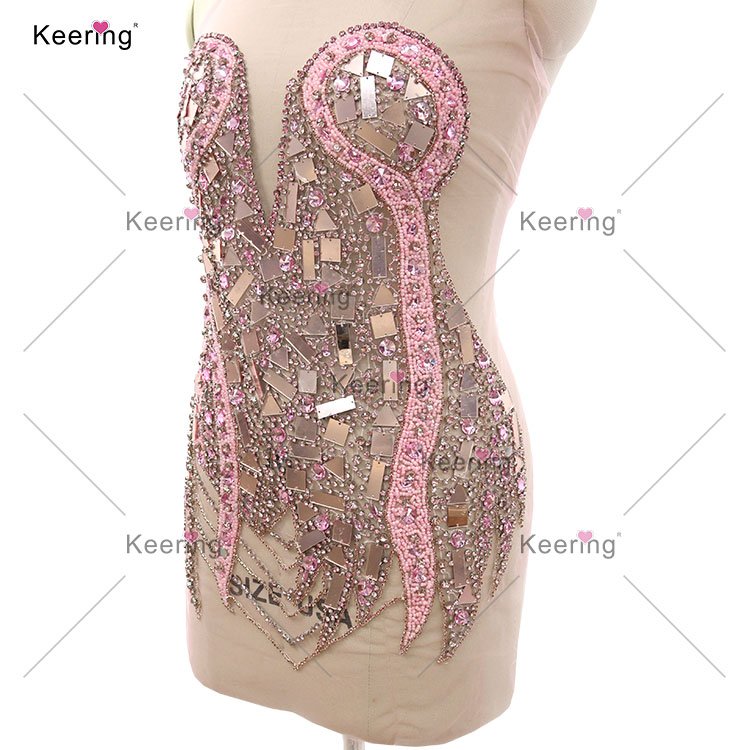 WDP-445 Popular Full Body Rhinestone Bodice Sewed Green Applique Beaded Rhinestone For Party Fashion Show Carnival Costume Dress