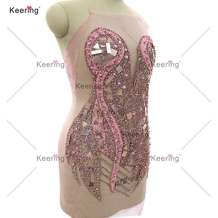 WDP-445 Popular Full Body Rhinestone Bodice Sewed Green Applique Beaded Rhinestone For Party Fashion Show Carnival Costume Dress