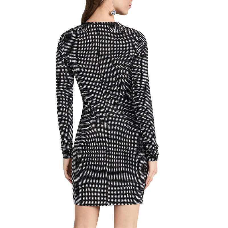 Custom Shinny Party Dress Women Long Sleeve Sparkle Rhinestone Dresses Crystal Crew Mini Dress for Casual Parties