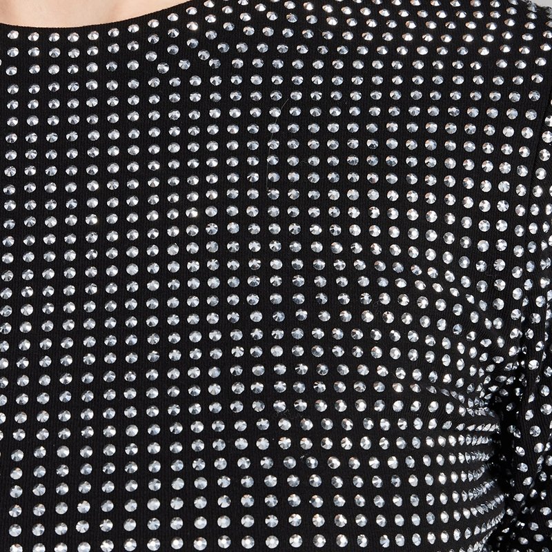 Custom Shinny Party Dress Women Long Sleeve Sparkle Rhinestone Dresses Crystal Crew Mini Dress for Casual Parties