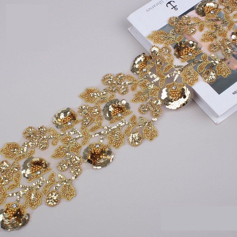 Sequin Lace Trim Wholesale Rhinestone Lace Trim Beaded Trimmings For Dresses