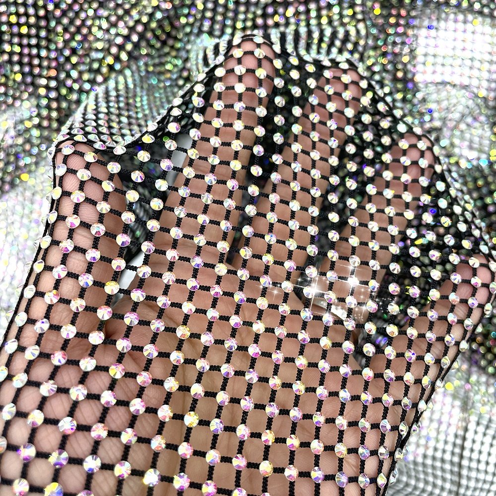 S556 crystal mesh fabric rhinestone for dress see through rhinestone glitter mesh fabric for cloth shoes bags