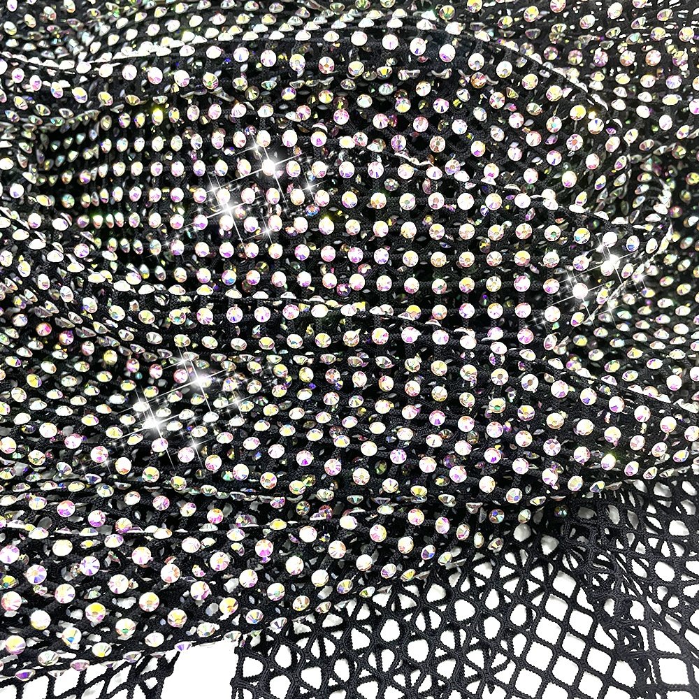 S556 crystal mesh fabric rhinestone for dress see through rhinestone glitter mesh fabric for cloth shoes bags