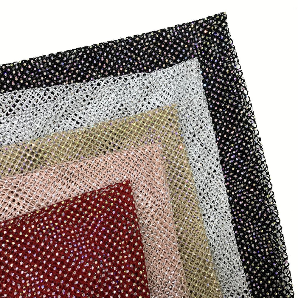 S556 crystal mesh fabric rhinestone for dress see through rhinestone glitter mesh fabric for cloth shoes bags