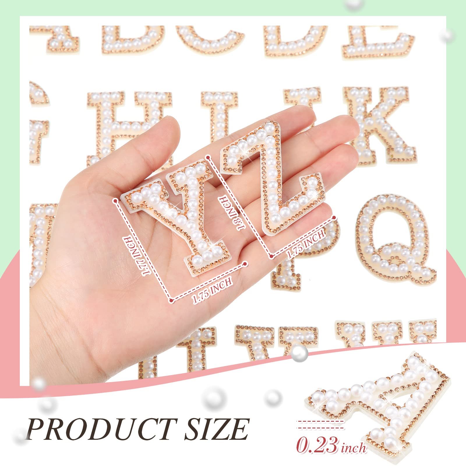 1 Piece Self Adhesive Pearl Rhinestone Letter Patches A-Z Bling Glitter Alphabet Appliques for DIY Clothes Bags Hats