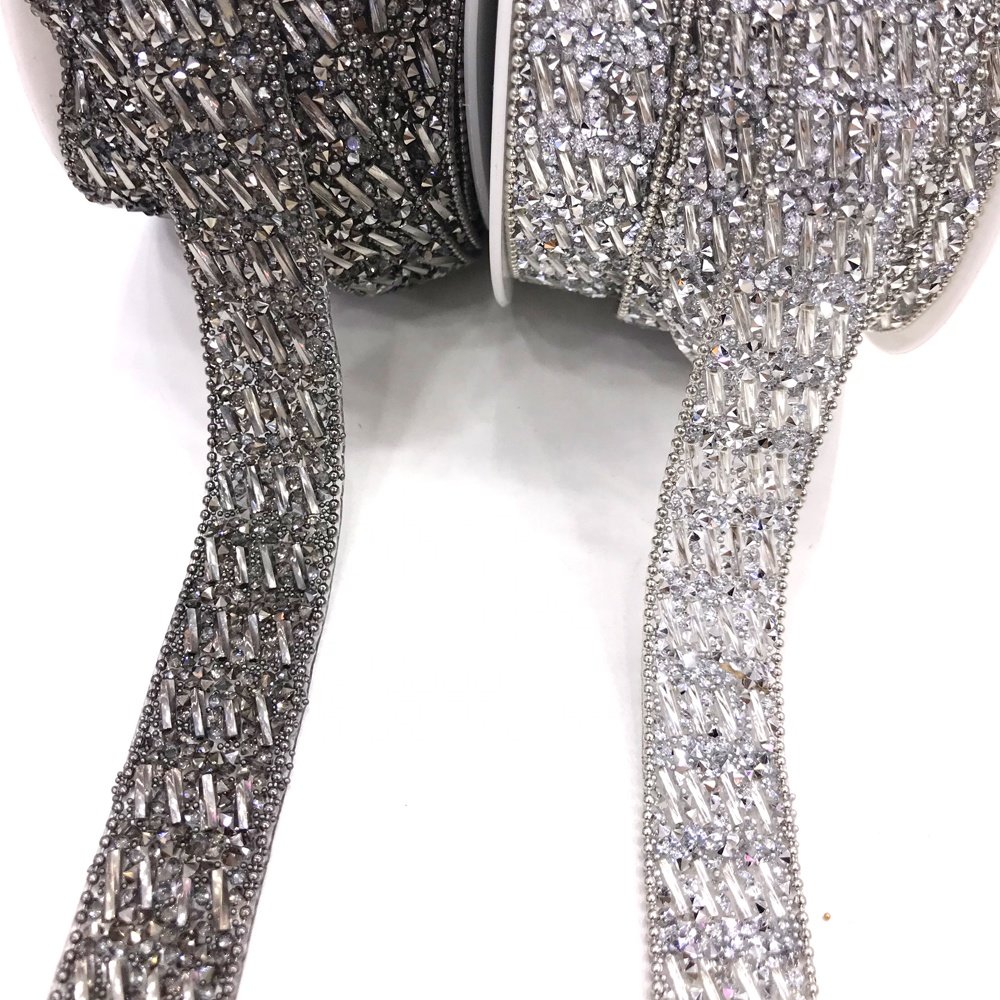 L232 2cm width iron on Rhinestone Ribbon Decoration rhinestone beads Banding Belt Sparkling Roll DIY Accessories