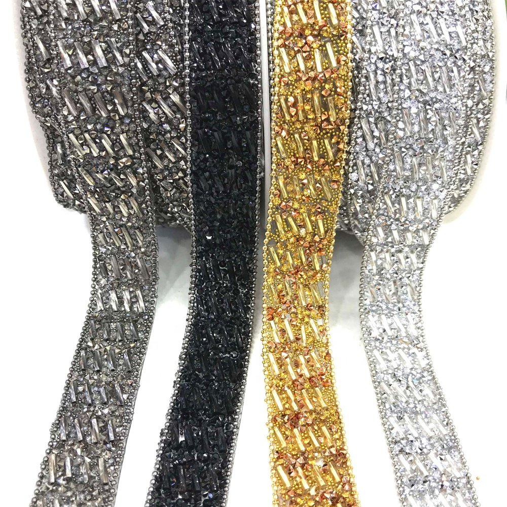 L232 2cm width iron on Rhinestone Ribbon Decoration rhinestone beads Banding Belt Sparkling Roll DIY Accessories
