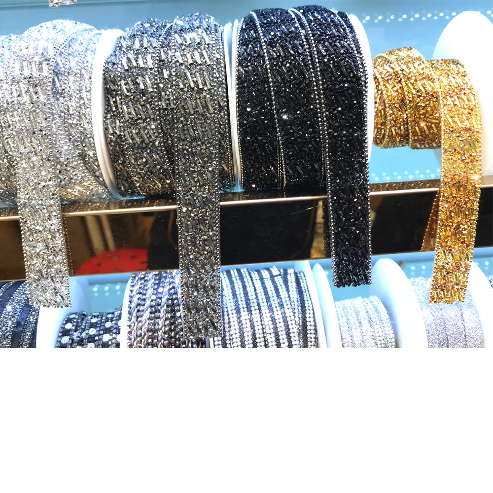 L232 2cm width iron on Rhinestone Ribbon Decoration rhinestone beads Banding Belt Sparkling Roll DIY Accessories