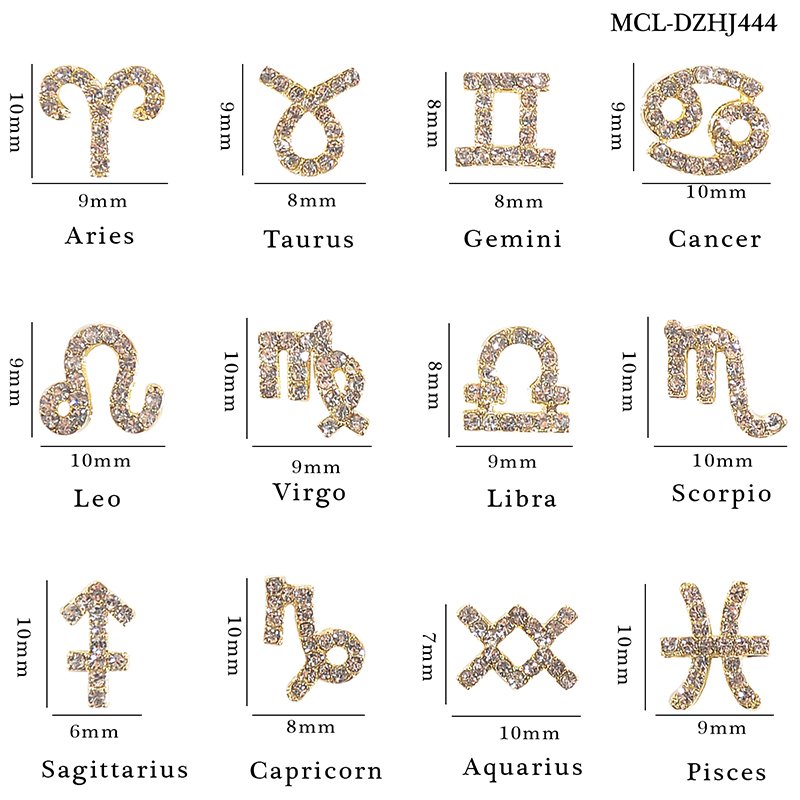 12 Constellation Zircon Nail Art Decoration 3D Aries/Leo Design Strass Stone Crystal Rhinestones Metal Nails Manicure charms
